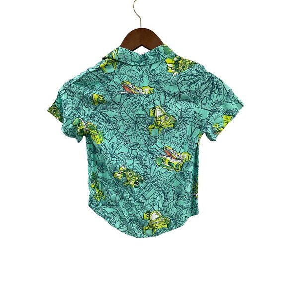 Cat & Jack XS (4/5) Boys Green Tropical Print Button-Up Shirt With Dinosaur Desi - Picture 2 of 4